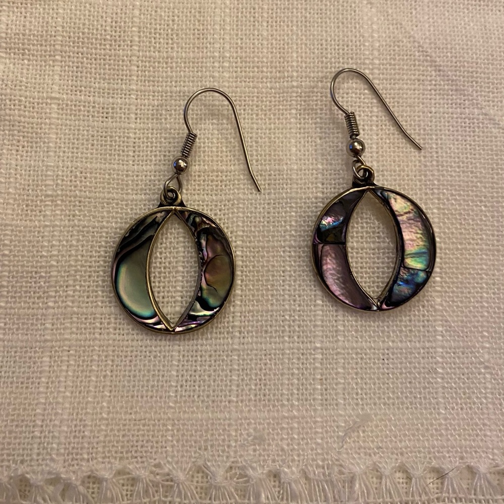 Vintage Elegant Abalone Shell Alpaca Silver Mexico Earrings
